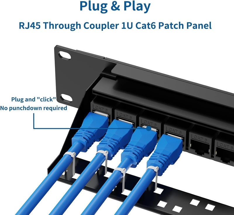 CableGeeker لوحة توصيل Cat6 24 منفذ مع كاستان داخلي، دعم Ethernet 10G، لوحة توصيل شبكة UTP 19 بوصة مع شريط خلفي قابل للإزالة، متوافقة مع Cat6 و Cat5e و Cat5 لتوصيلات الرف - Image 4